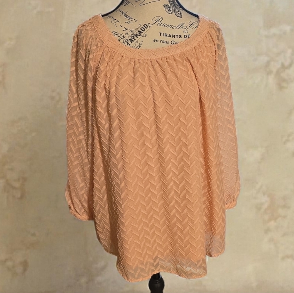 Cato Light Coral Chevron‎ Blouse